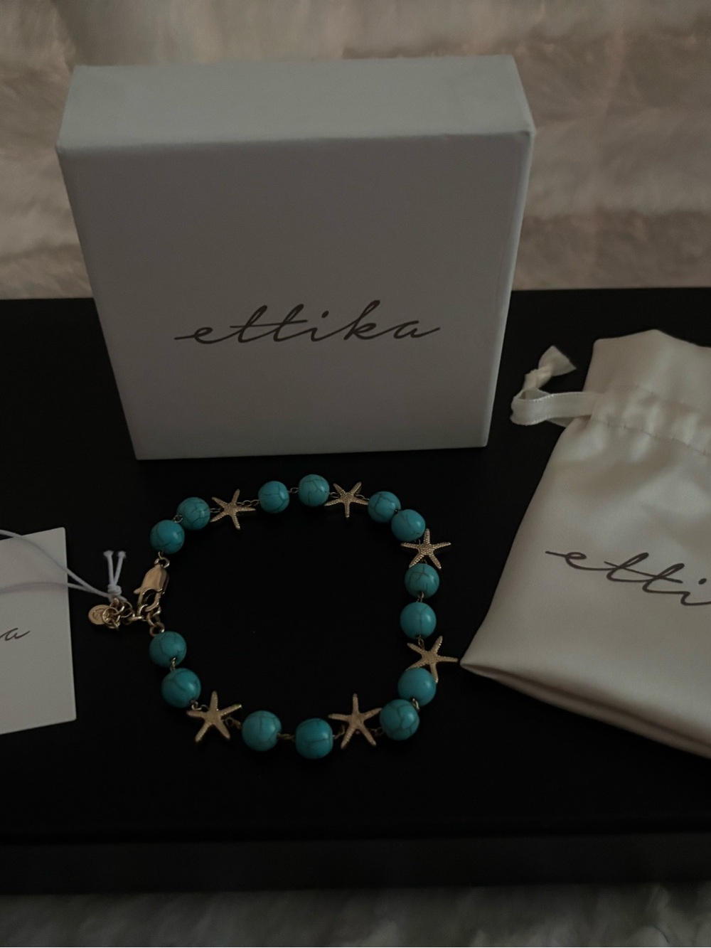 ettika Turquoise Beadankle  Bracelet with Gold Starfish Accents